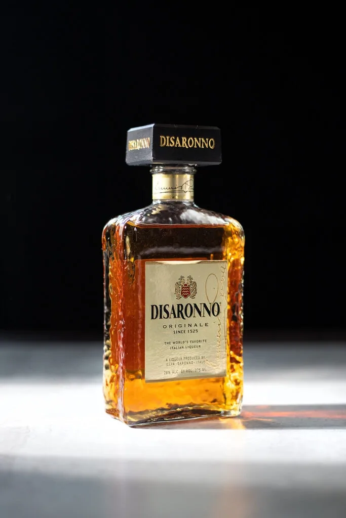 a bottle of Disaronno Amaretto Liqueur.