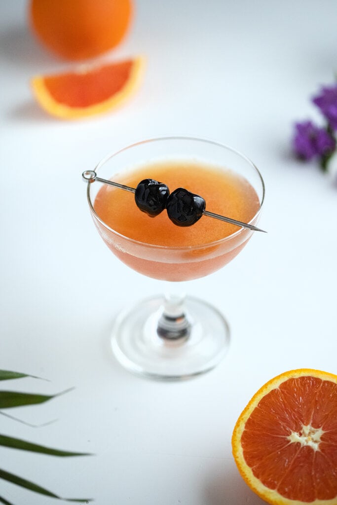 ward eight cocktail with orange slices.